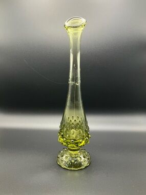 Vintage Fenton Hobnail Green Glass Bud Vase